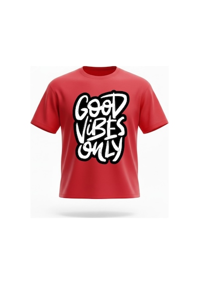 Urbantrendstore Unisex Good Vibes Only Oversize Fit Rahat Geniş Salaş T-shirt Günlük Tişört Kırmızı