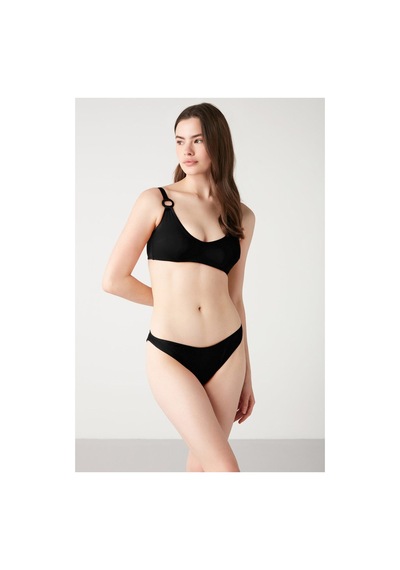 Kom Solena Halka Detaylı Düz Renk Bikini Siyah