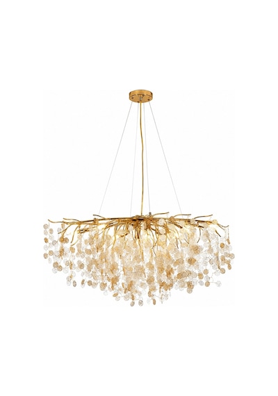 Masal Sıralı Gold Yemek Masası Üstü, Kristal Taşlı Modern, Oturma Odası, Salon Avize Altın