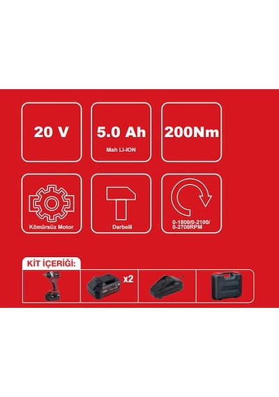 Attlas Pro ATBL 18 ID-502C 20V 5 Ah Akülü Darbeli Vidalama - A0104070