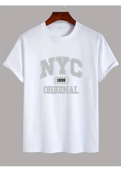 Nyc Baskılı Unisex Oversize Tshirt Beyaz