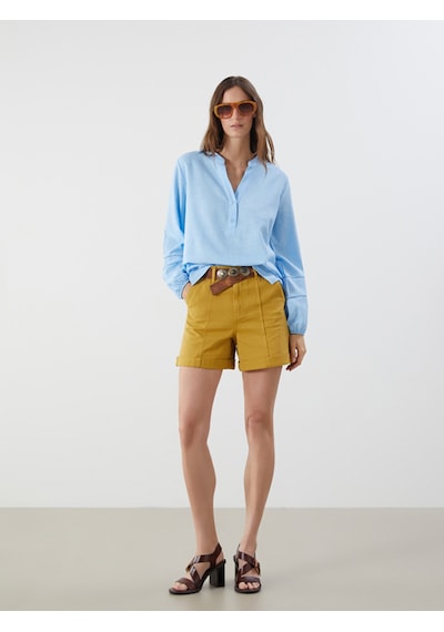 Lcwaıkıkı Classic Mavi Kaçık Yaka Oversize Bluz