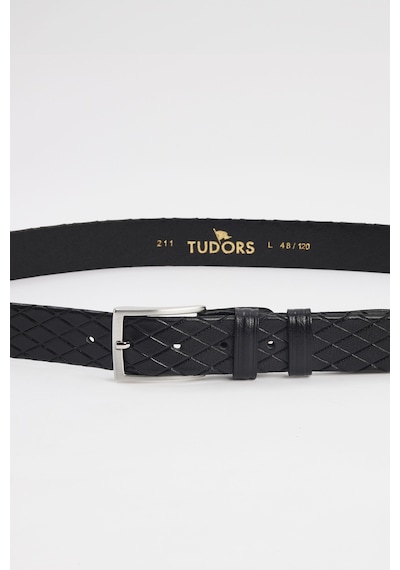 Tudors Erkek %100 Hakiki Deri 3,5 Cm Desenli Klasik Siyah Kemer -31573-siyah