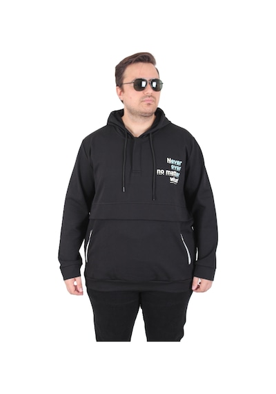 Moc Grande Mocgrande Büyük Beden Kapüşonlu Sweat Double Face Never 25706 Sıyah Siyah