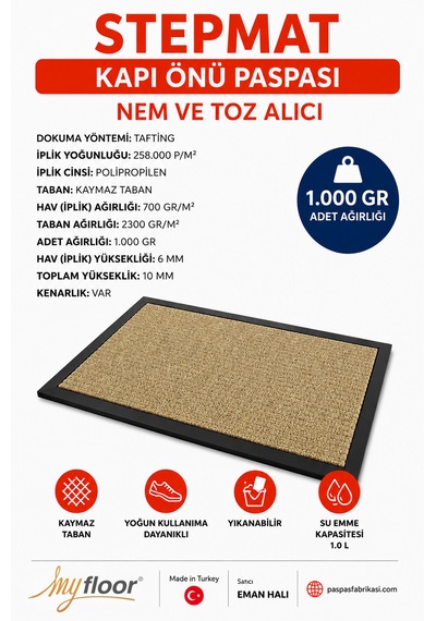 Nem Alıcı Toz Tutucu Çamur Sıyırıcı Pvc Taban Ve Pvc Bordürlü Velür Dokulu Bej Halılı Yapay Coco Kapı Önü Paspası