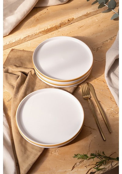 Keramika Mat Beyaz Gold Fileli Stackable Pasta Tabağı 21 Cm 4 Adet