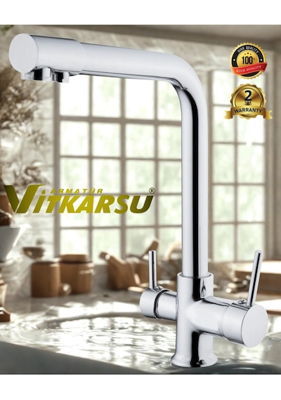 Oval Lüks 3 Yollu Arıtma Çıkışlı Mix Aç-kapa Mutfak Evye Bataryası krom