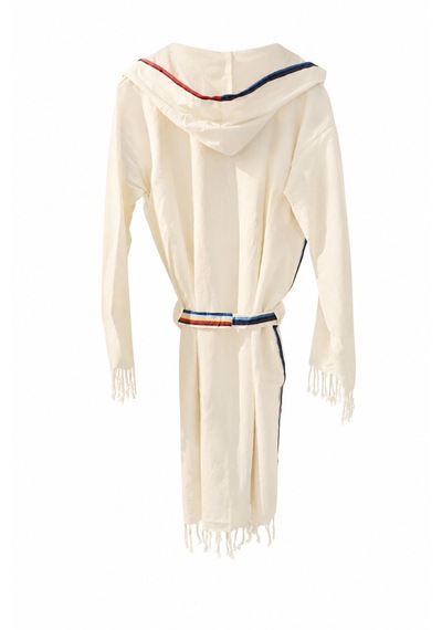 Kibira Krem Uzun Bornoz - %100 Pamuklu- Kapşonlu - Unisex Bornoz Açık Krem