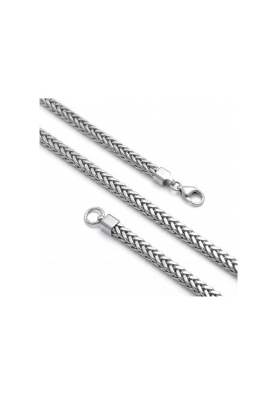 Moncuk Design Köşeli Hasır Örgü Erkek Çelik Kolye - 4x4mm 55cm Gümüş 3351eck021 Beyaz