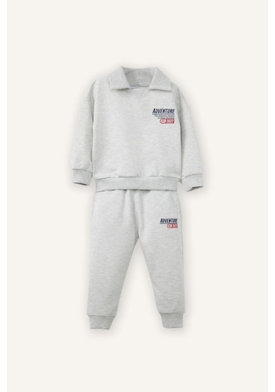Defacto Slogan Baskılı Sweatshirt Kumaşı 2'li Takım Erkek Bebek G6294A526SP