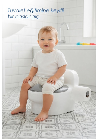Babyjem Bebeğimin İlk Tuvaleti Sifon Sesli Lazımlık Oturak Soft Gri Çok Renkli