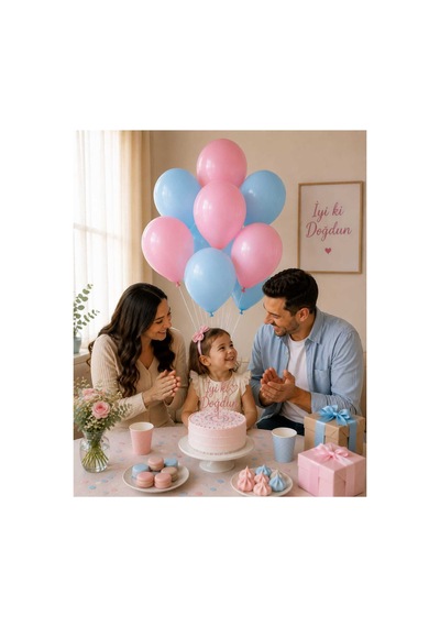 Makaron Pembe & Açık Mavi Lateks Balon Seti 10'lu 5 Pembe 5 Mavi Doğum Günü Parti Balon Seti Çok Renkli