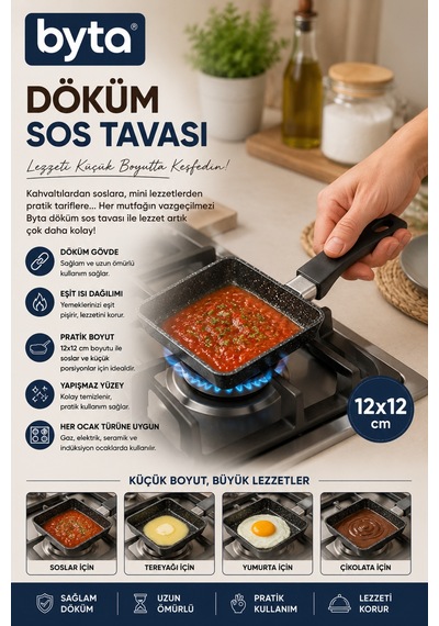 12x12 Cm Kare Döküm Sos Tavası Yapışmaz Granit Desenli Mini Tava Diğer