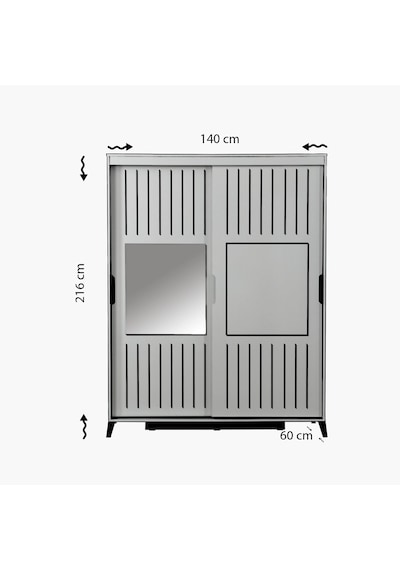 Pasifichome Huga Beyaz Gardırop & Yatak Odası Dolabı Sürgülü 140Cm/ 2 Kapaklı