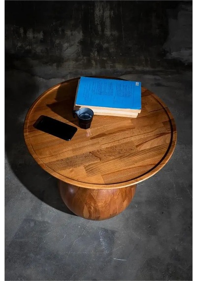 Wood Tekli Mantar Ahşap Orta Sehpa Fiskos Çiçeklik Decorative Kahverengi