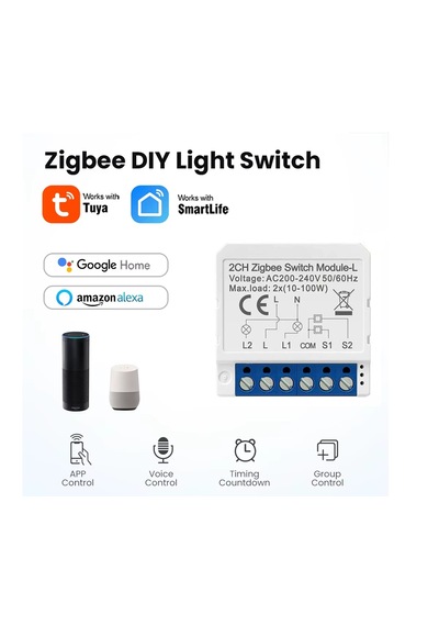 Avatto Tuya 2ch Zigbee Anahtar 2 Kanal Zigbee Röle 1 ADET