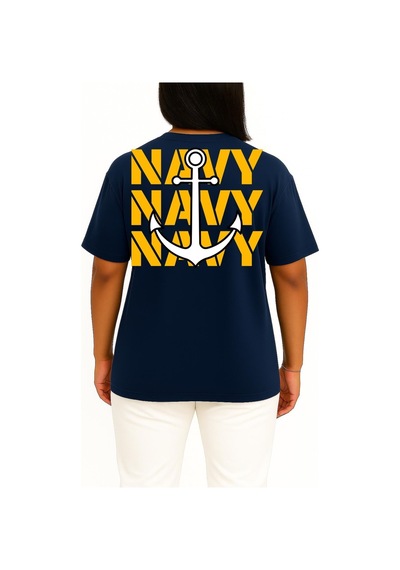 Bahriyeli Collection Oversize Trio Navy Anchor Göğüs Ve Sırt Baskılı Unisex T-shirt Lacivert