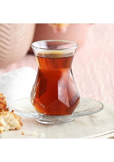 Lav Alya Çay Seti Çay Takımı - Çay Bardağı Takımı Tabağı 12 Parça Şeffaf