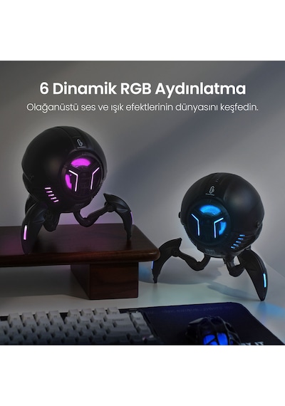 Gravastar Mars Pro 20w Bluetooth Hoparlör, Taşınabilir Stereo Ses Bombası, Rgb Işıklı, 2 Adet, Siyah