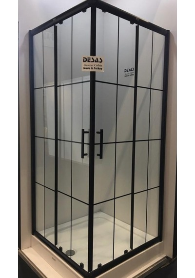 Desaş Shower Siyah Profil Teknesiz Kare Şeffaf Desensiz Cam Duşakabin 90 x 90 5 MM Siyah