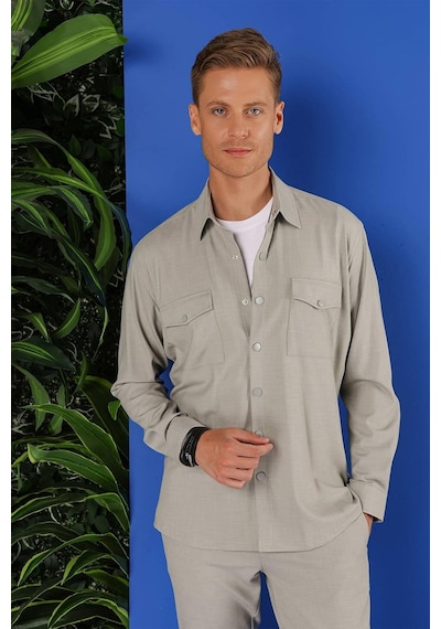 Efor G 1552 Slim Fit Açık Gri Klasik Gömlek Gri