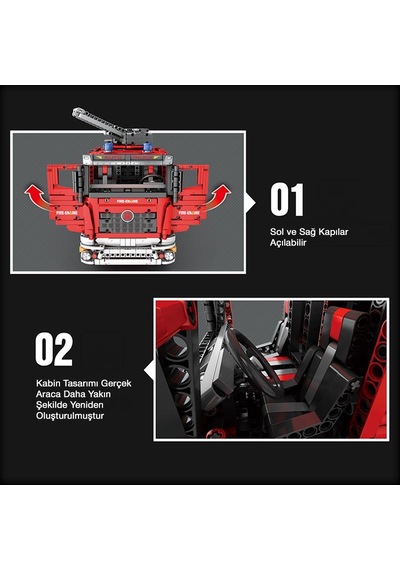Reobrix Technic 22008 İtfaiye Kamyonu Kumandalı&motorlu Yapı Blok Seti Building Blocks Fire Ladder Truck - 2692 Parça