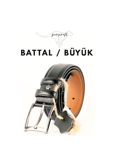 Parscraft Battal Boy / Büyük Beden / Uzun Boy Xxl 3,5 Cm Klasik Erkek Hakiki Deri Kemer Siyah
