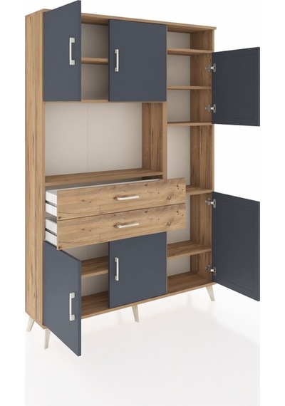 Arges Dolap 9 Raflı 2 Çekmeceli 6 Kapaklı 132x30x195 Çam-antrasit/çam Antrasıt/atlas Çam
