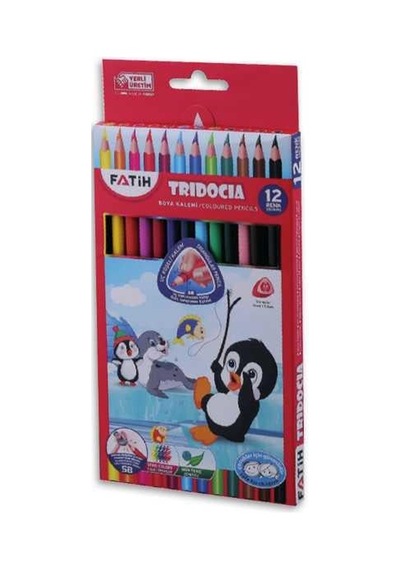 12 Renk Tridocia Tam Boy Kuru Boya Kalemi Çok Renkli