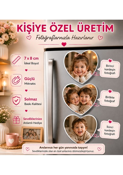 3 Kalpli Kardeş Fotoğraf Magneti Kişiselleştirilebilir Kardeşlik Anı Ve Hediye