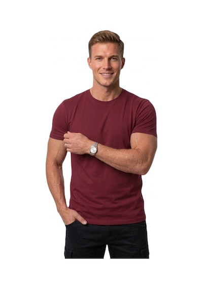 Deepsea Bordo Erkek Dar Kesim Basic Tişört 1801131-Bordo