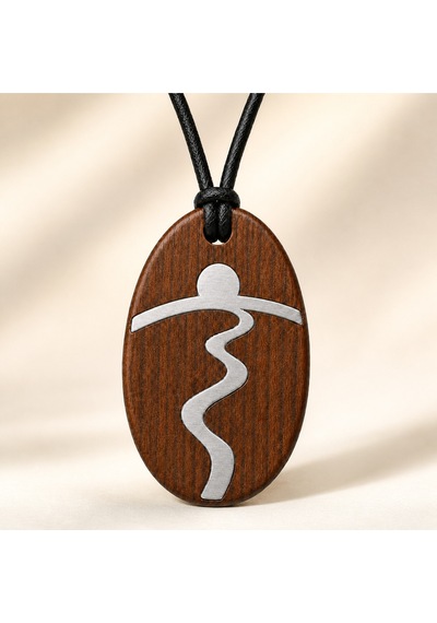 Güneş Ve Yol Okült Sembollü Çift Taraflı Ahşap Metal Döküm Kolye - Unisex 011 - Kahverengi