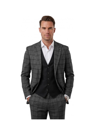 Deepsea Erkek Antrasit Slim Fit Ekose 3 Lü Takım Elbise Siyah Yelekli Kare Desenli Takım 2601589 Deepsea Erkek Antrasit Slim Fit Ekose 3 Lü Takım Elbise Siyah Yelekli Kare Desenli Takım 2601589