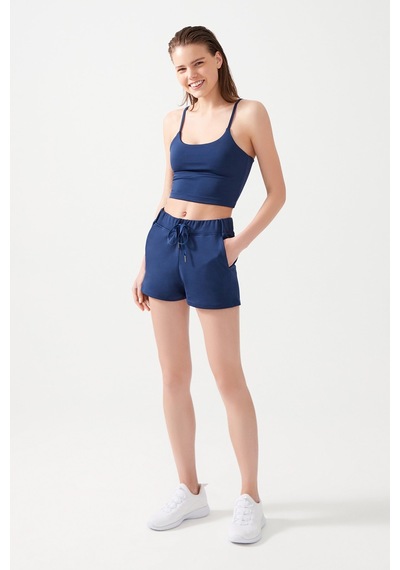 Los Ojos Kadın Lacivert Cepli Beli Lastikli Basic Fit Spor Şort Shorts Lacivert