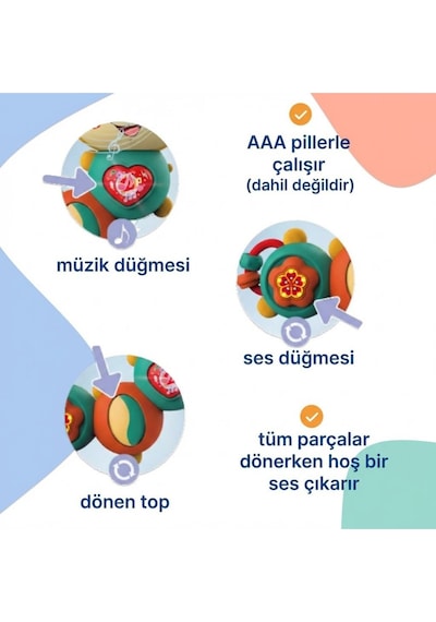 Eğlenceli Renkli Tırtıl Bebek Aksesuarı - Çıngıraklı, Aydınlatmalı Melodili Zeka Destekleyici Bebe Aktivitesi Yaş 6 Ay+