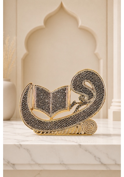 Vav Yasin Kitabe Altın 29x23 Cm Dekoratif İslami Biblo Gold Vav Rahleli Kur An Masa Üstü Biblo 1