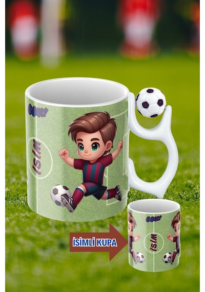 Siyah Beyaz Futbol Toplu Bordo Mavi Forma Oyunculu Taraftar İsimli Baskılı Kupa Bardak Beyaz
