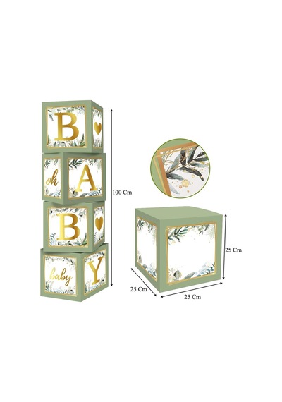 Baby Yazılı Adaçayı Konsept Baby Shower Dekorasyon Kutu Set