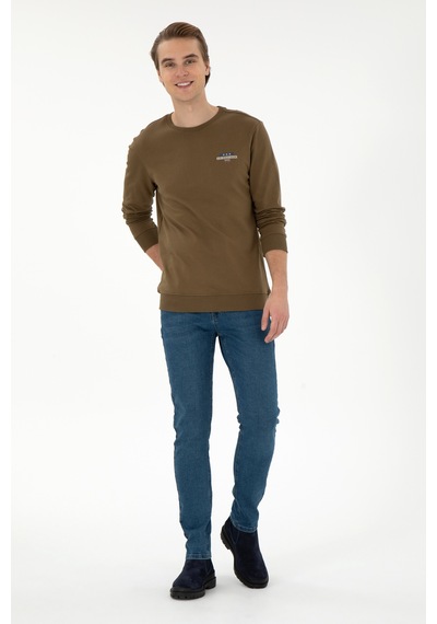U.S. Polo Assn. Erkek Regular Fit Bisiklet Yaka Haki Sweatshirt 50293742-VR027