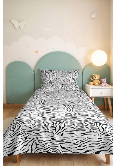 Zebra Siyah Genç Odası Tek Kişilik Dekoratif Pike Takımı - Bohem 160x220 Cm Kapitone Yatak Örtüsü Mistik Yün Rüyası