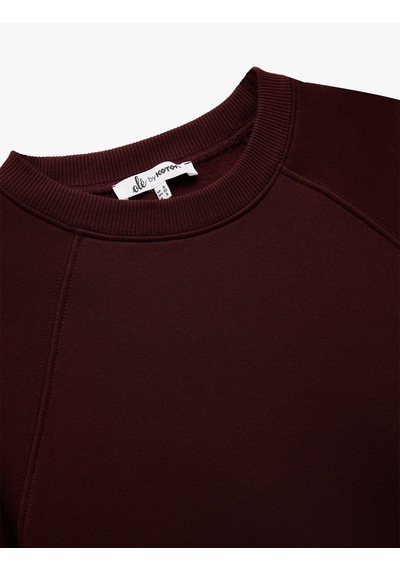 Koton Üç İplik Şardonlu Dikiş Detaylı Bisiklet Yaka Oversize Sweatshirt Bordo 6wal10225ık Bordo