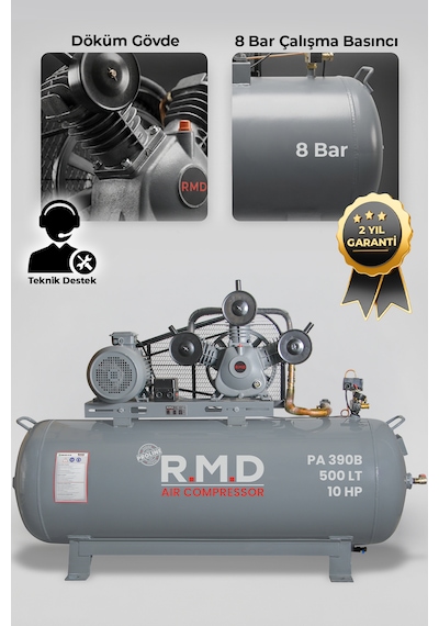 R.m.d Kompresör Hava Kompresörü Pistonlu 500 Lt 3 Kafa 8 Bar 10 Hp I Pa390b