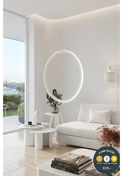 Daire Beyaz Tekli Led 3 Renk Sarkıt Avize & Şık Ve Modern Antre Hol Aydınlatması 30 Cm