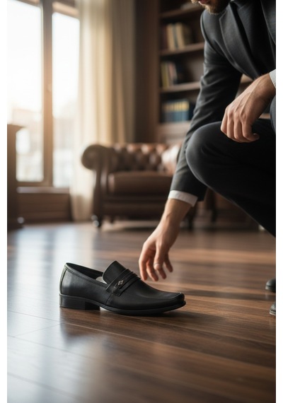 Noch Erkek Hakiki Deri Bant Detaylı Klasik Ofis Ayakkabısı Loafer Siyah