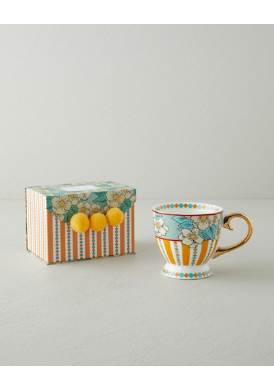 Nostalgic Grace New Bone China Kupa 460 Ml Sarı - Mavi