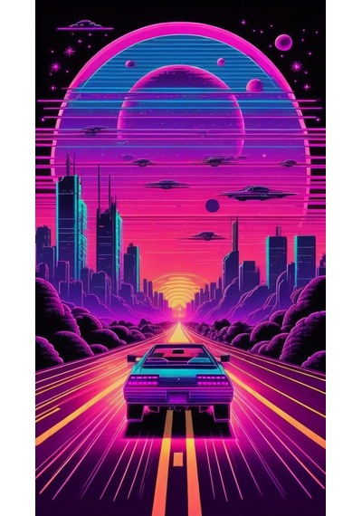 Neon Araba Temalı Cam Tablo