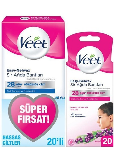 Veet Yüze Özel Ağda Bandı 20'li + Vücut Bölgesi Hassas Ciltler Ağda Bandı 20’li