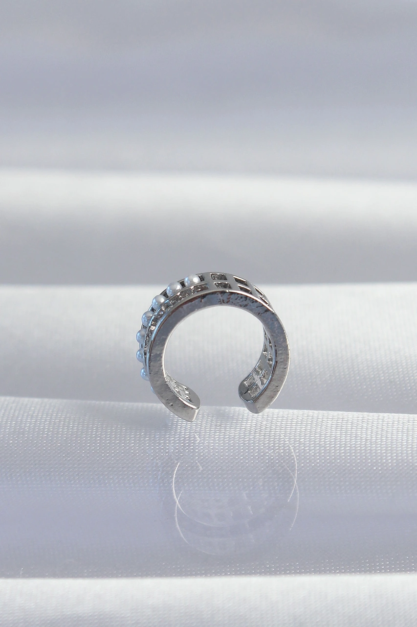 Pirinç Gümüş Renk İncili Baget Taşlı Earcuff Küpe Diğer