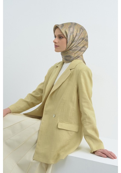 Armine Saf İpek Sura Eşarp-2026 İlkbahar-yaz- 952200d Sarı-gri