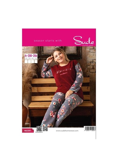 Sude A-200-206 Çiçek Desen Wellsoft Kadın Pijama Takımı Çok Renkli